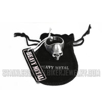 Heavy Metal Jewelry Men's Brushed Skull Ring Stainless Steel Green Eyes SR2303