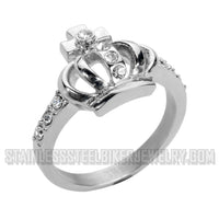 Heavy Metal Jewelry Ladies Diamond Crown and Cross Stainless Steel Ring SR1031
