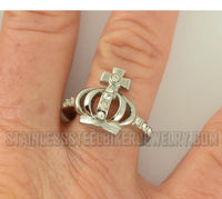 Heavy Metal Jewelry Ladies Diamond Crown and Cross Stainless Steel Ring SR1031