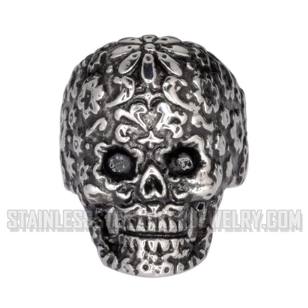 Heavy Metal Jewelry Ladies Flower Skull Ring Stainless Steel SR1057