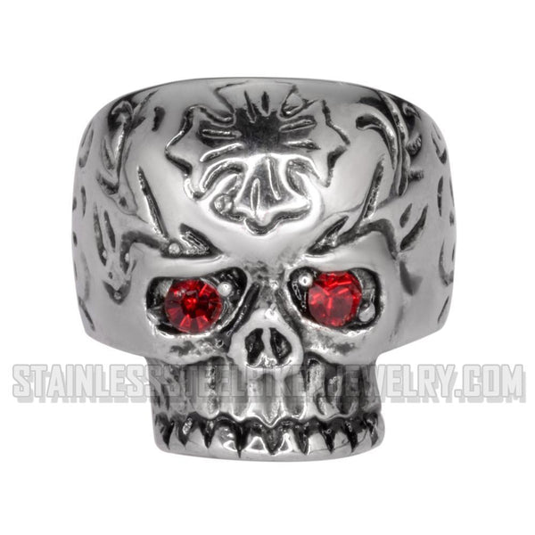 Heavy Metal Jewelry Ladies Red Eye Skull Ring Stainless Steel SR1058
