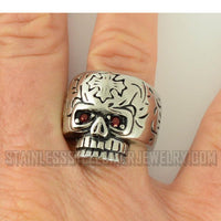 Heavy Metal Jewelry Ladies Red Eye Skull Ring Stainless Steel SR1058