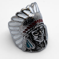 Men's Large Indian Head Stainless Steel Ring Enamel SR106