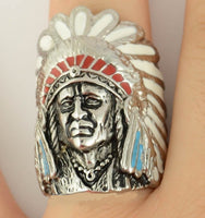 Men's Large Indian Head Stainless Steel Ring Enamel SR106