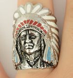 Men's Large Indian Head Stainless Steel Ring Enamel SR106