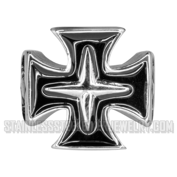 Heavy Metal Jewelry Men's Maltese Cross Skull Stainless Steel Ring SR1076