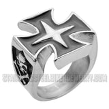 Heavy Metal Jewelry Men's Maltese Cross Skull Stainless Steel Ring SR1076