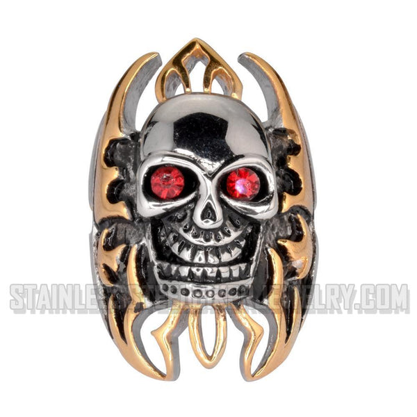 Heavy Metal Jewelry Men's Skull in Flames Ring Stainless Steel SR1078