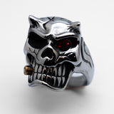 Horned Skull Ring with Bullet & Red Eye Biker Ring Stainless Steel  SR107