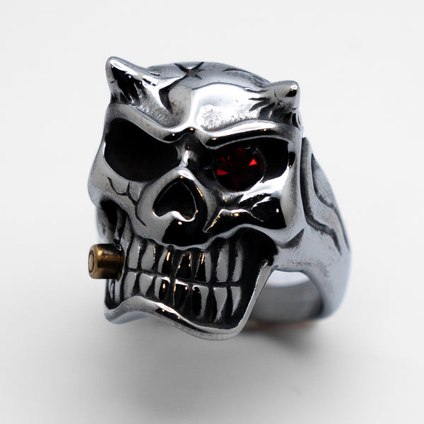 Biker Jewelry Men's Skull Ring Red Eyes / Horns Bullet Stainless Steel SR107