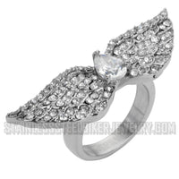 Heavy Metal Jewelry White Crystal Wings Stainless Steel Ring SR1080