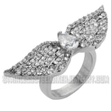 Heavy Metal Jewelry White Crystal Wings Stainless Steel Ring SR1080