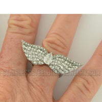 Heavy Metal Jewelry White Crystal Wings Stainless Steel Ring SR1080