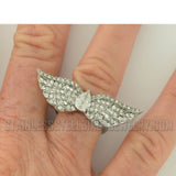 Heavy Metal Jewelry White Crystal Wings Stainless Steel Ring SR1080
