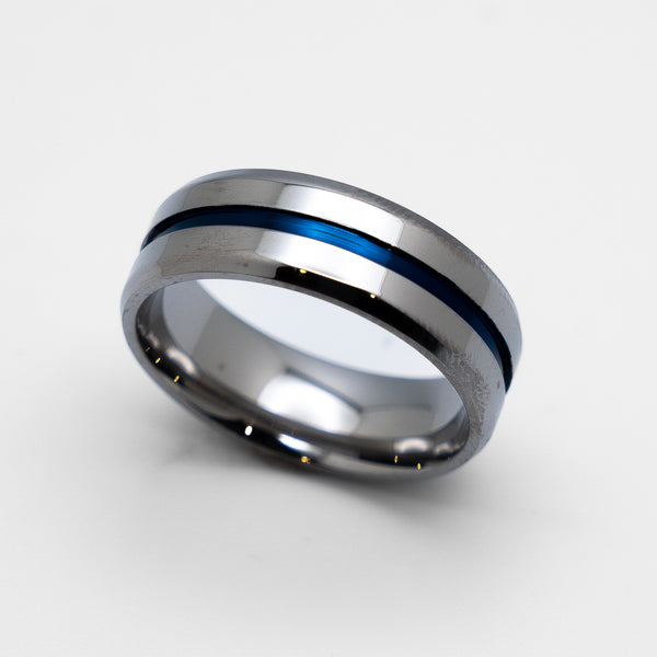Stainless Steel Police Officer Wedding Band Thin Blue Line Ring SR109
