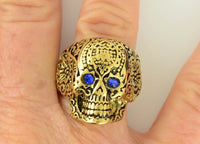 Heavy Metal Jewelry Ladies Blue Eyed Tribal Tattoo Skull Ring Stainless Steel Gold Edition SR115