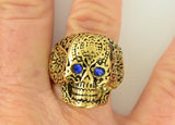 Heavy Metal Jewelry Ladies Blue Eyed Tribal Tattoo Skull Ring Stainless Steel Gold Edition SR115