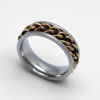 Heavy Metal Jewelry Men's Cuban Link Spinner Stainless Steel Ring Gold Edition SR116