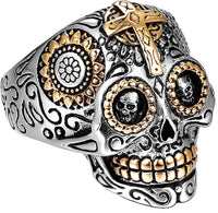 Wild Unisex Skull Ring Stainless Steel Gold Tone Gears and More SR117