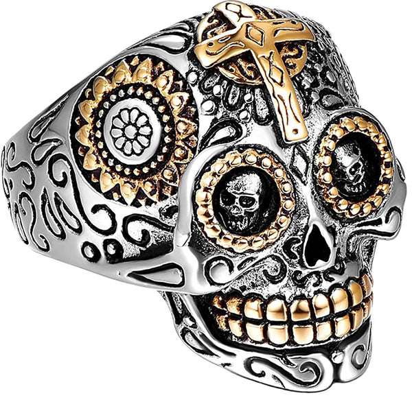 Wild Unisex Skull Ring Stainless Steel Gold Tone Gears and More SR117