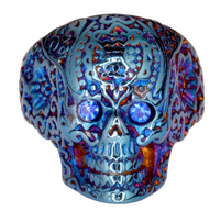 Heavy Metal Jewelry Ladies Blue Eyed Tribal Tattoo Skull Ring Stainless Steel Blue Anodized Edition SR118