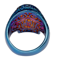Heavy Metal Jewelry Ladies Blue Eyed Tribal Tattoo Skull Ring Stainless Steel Blue Anodized Edition SR118