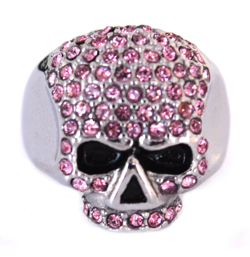 Heavy Metal Jewelry Ladies Pink Bling Skull Ring Stainless Steel SR119