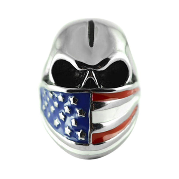Heavy Metal Jewelry Men's American Flag Bandana Skull Stainless Steel Ring SR125