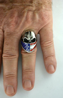 Heavy Metal Jewelry Men's American Flag Bandana Skull Stainless Steel Ring SR125