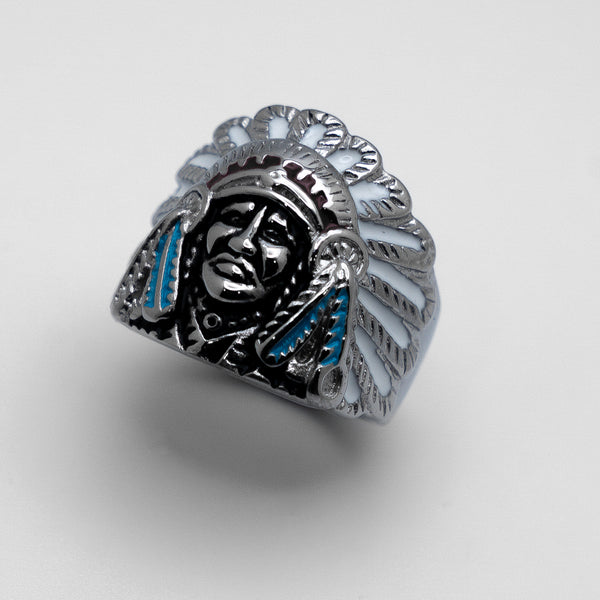 Unisex Indian Head Ring in Stainless Steel with Enamel Finish SR127