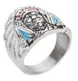 Unisex Indian Head Ring in Stainless Steel with Enamel Finish SR127