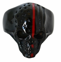 Jewelry Men's Gunmetal / Black Skull Ring Stainless Steel Firefighter Edition SR128