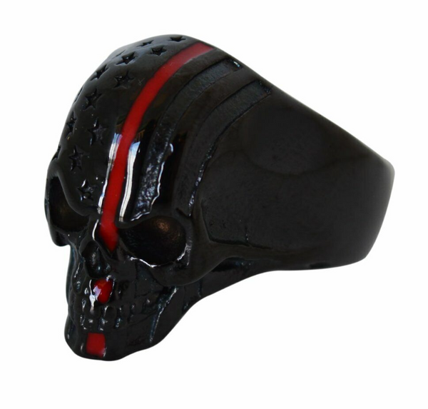 Jewelry Men's Gunmetal / Black Skull Ring Stainless Steel Firefighter Edition SR128