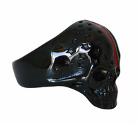 Jewelry Men's Gunmetal / Black Skull Ring Stainless Steel Firefighter Edition SR128