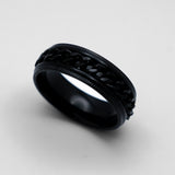 Heavy Metal Jewelry Unisex Cuban Link Stainless Steel Wedding Band Ring Black Edition SR129