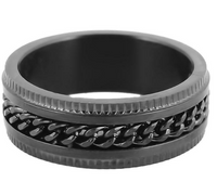 Heavy Metal Jewelry Unisex Cuban Link Stainless Steel Wedding Band Ring Black Edition SR129
