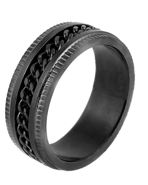Heavy Metal Jewelry Unisex Cuban Link Stainless Steel Wedding Band Ring Black Edition SR129