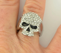Heavy Metal Jewelry Ladies White Bling Skull Ring Stainless Steel SR130