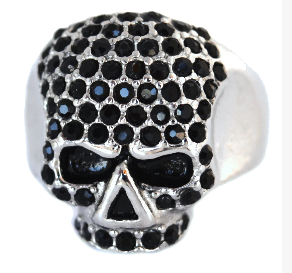 Jewelry Ladies Skull Bling Ring Imitation Black Diamonds SR132