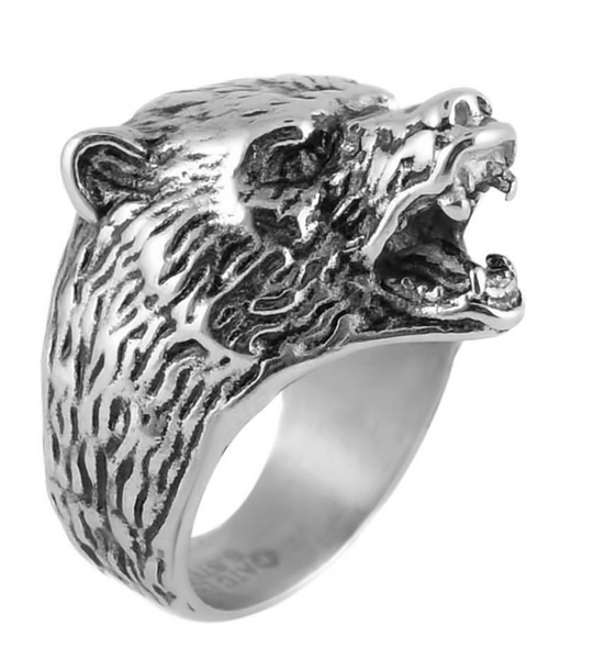 Bear Jewelry Men's Grizzly Bear Ring Stainless Steel SR133
