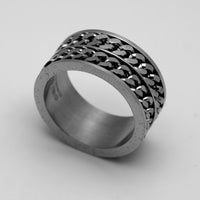 Heavy Metal Jewelry Men's Cuban Link Stainless Steel Ring Double Chain SR134
