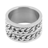Heavy Metal Jewelry Men's Cuban Link Stainless Steel Ring Double Chain SR134