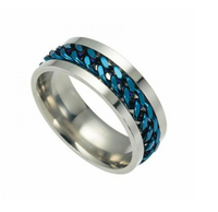 Heavy Metal Jewelry Wedding Band Cuban Link Spinner Stainless Steel Ring Blue Edition SR136