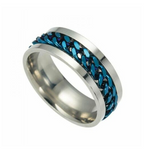 Heavy Metal Jewelry Wedding Band Cuban Link Spinner Stainless Steel Ring Blue Edition SR136