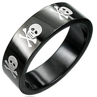 Biker Skull and Crossbones 8mm Wedding Band Ring Black Stainless Steel SR141