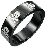 Biker Skull and Crossbones 8mm Wedding Band Ring Black Stainless Steel SR141