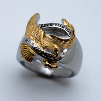 Live to Ride/Ride to Live Gold Eagle Stainless Steel Motorcycle Biker Ring SR143