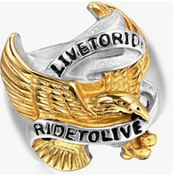 Live to Ride/Ride to Live Gold Eagle Stainless Steel Motorcycle Biker Ring SR143