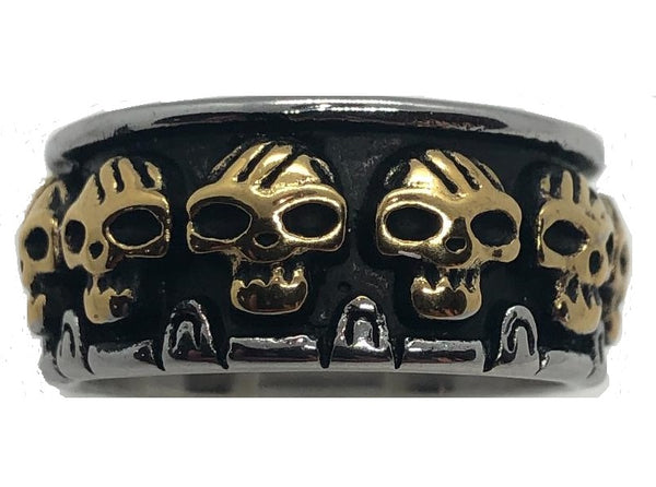 Heavy Metal Jewelry Unisex Wedding Band Gold Skull Ring Stainless Steel SR147