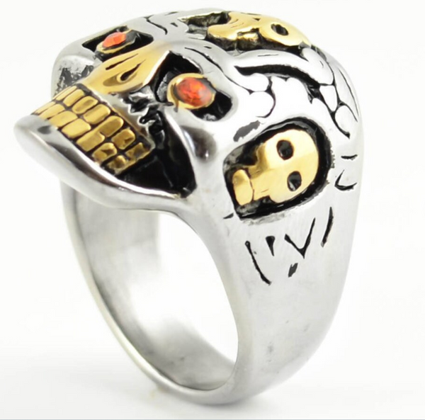 Men's Stainless Steel Skull Ring Red Eyes SR148